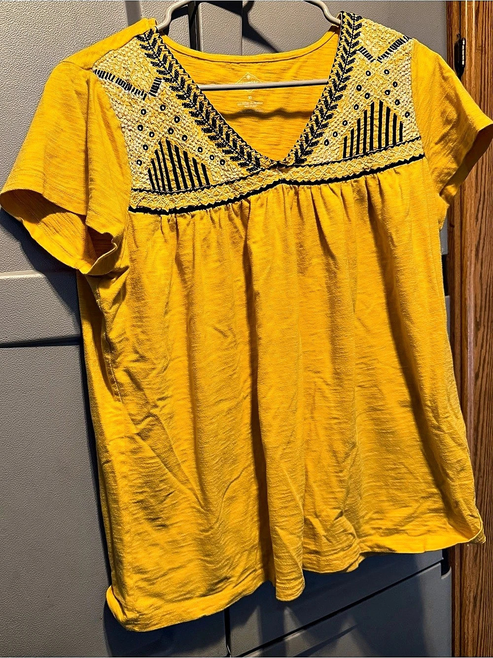 St. John's Bay Embroidered Geometric Blouse in Yellow Size XL